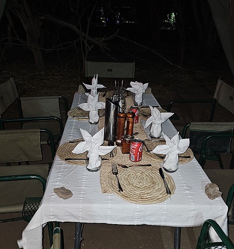 Dinner im Bush Camp, Inzila Safaris